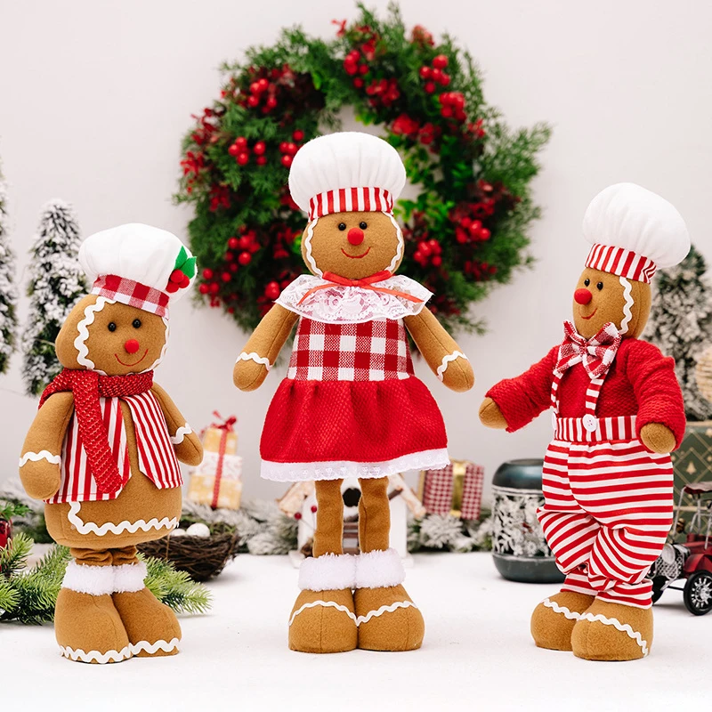 Christmas Creative Chef Hat Stretchable Gingerbread Man Doll Ornament Merry Christmas Decor For Home Kids Gift