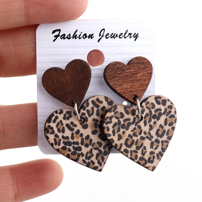 Newest Cute Heart Stud Wooden Earrings can mixed colors