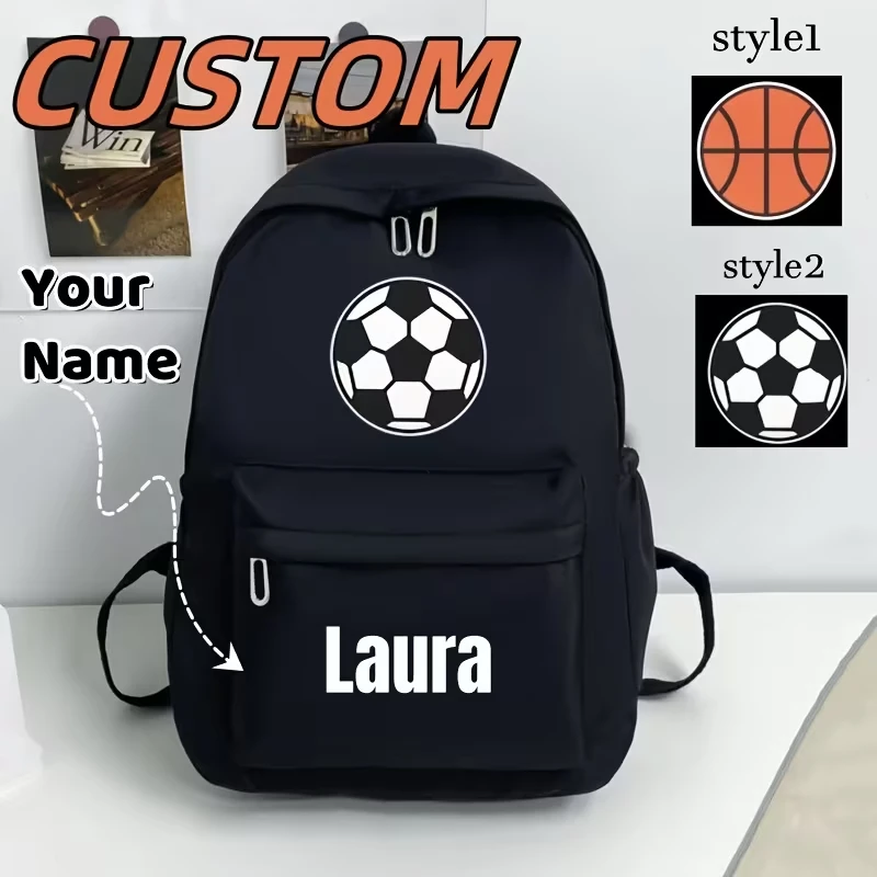 

Customizable name back-to-school season casual versatile large-capacity backpack with soccer print, suitable for boys and girls