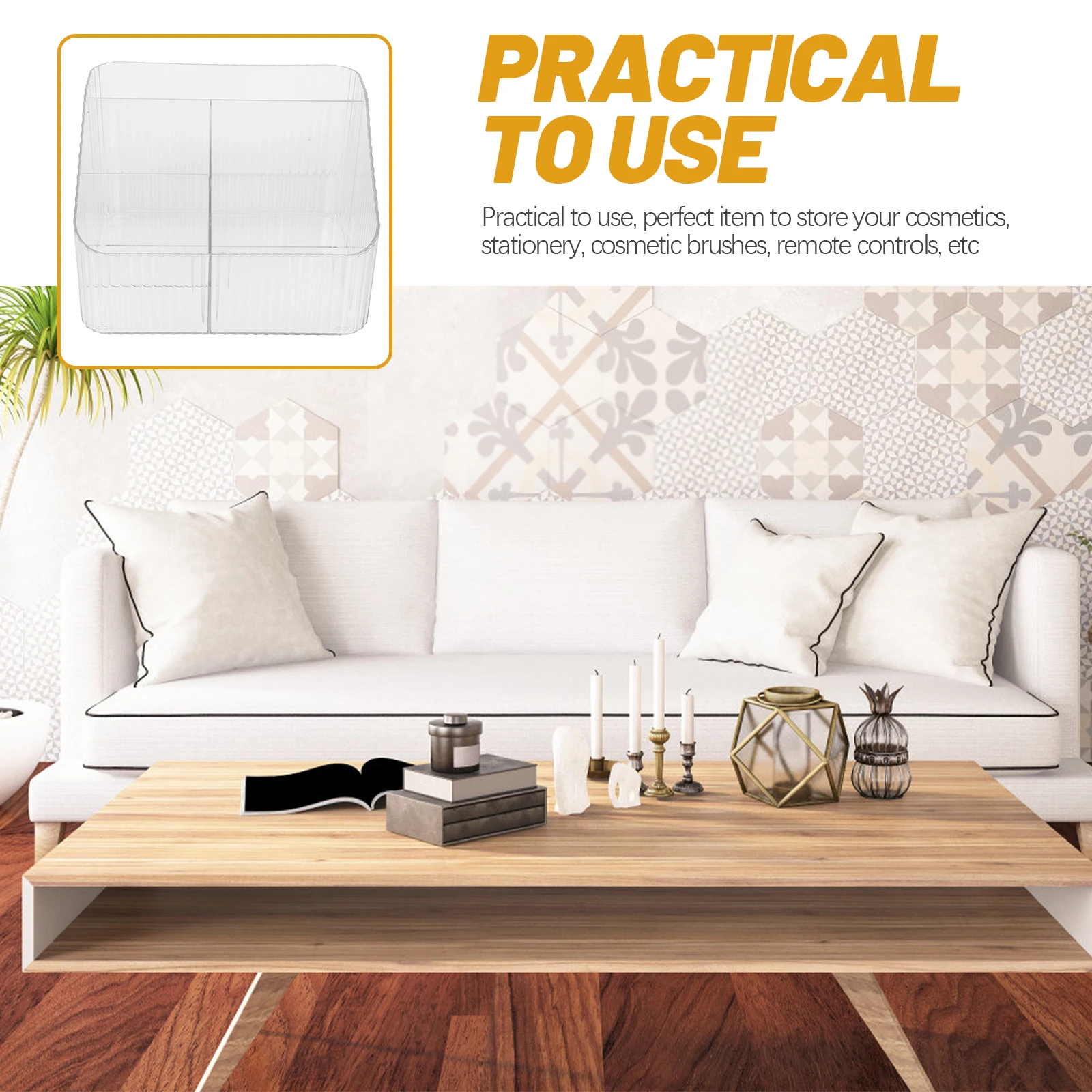 

Acrylic Desktop Organizer Remote Control Storage Box Multi-Compartment Cosmetics Storage Case Makeup Pen Holder Sundries