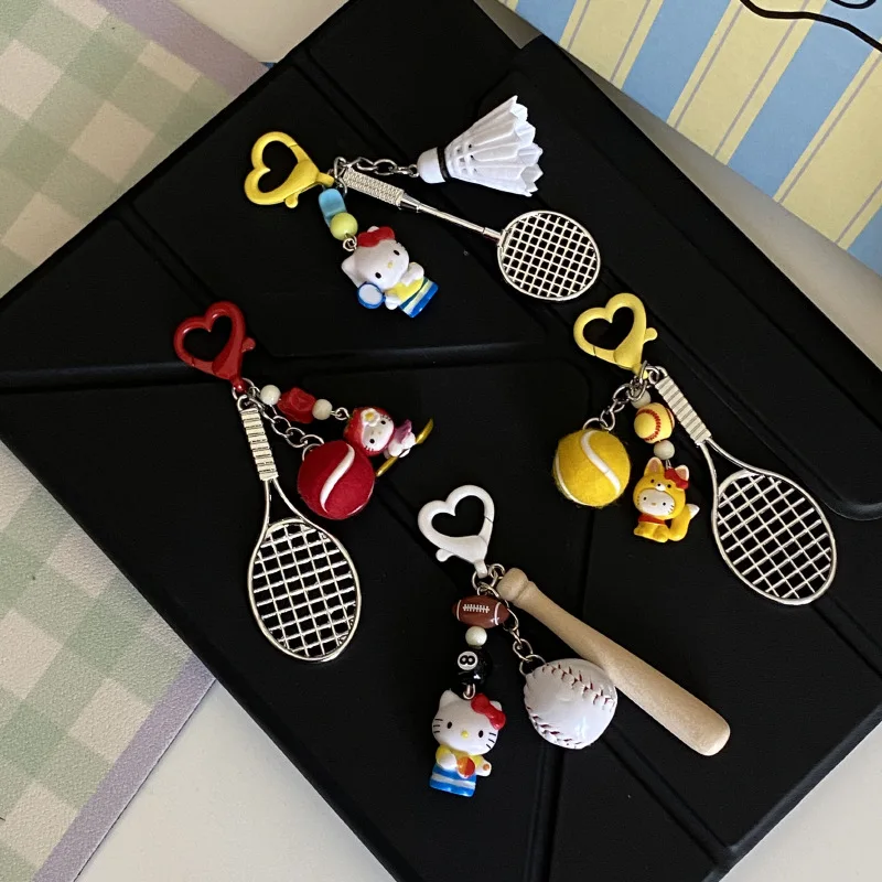 

Kawaii Hello Kitty Keychain Cute Cartoon Color Match Tennis Bag Decoration Women Supplies Desktop Accessories Student Wholesale