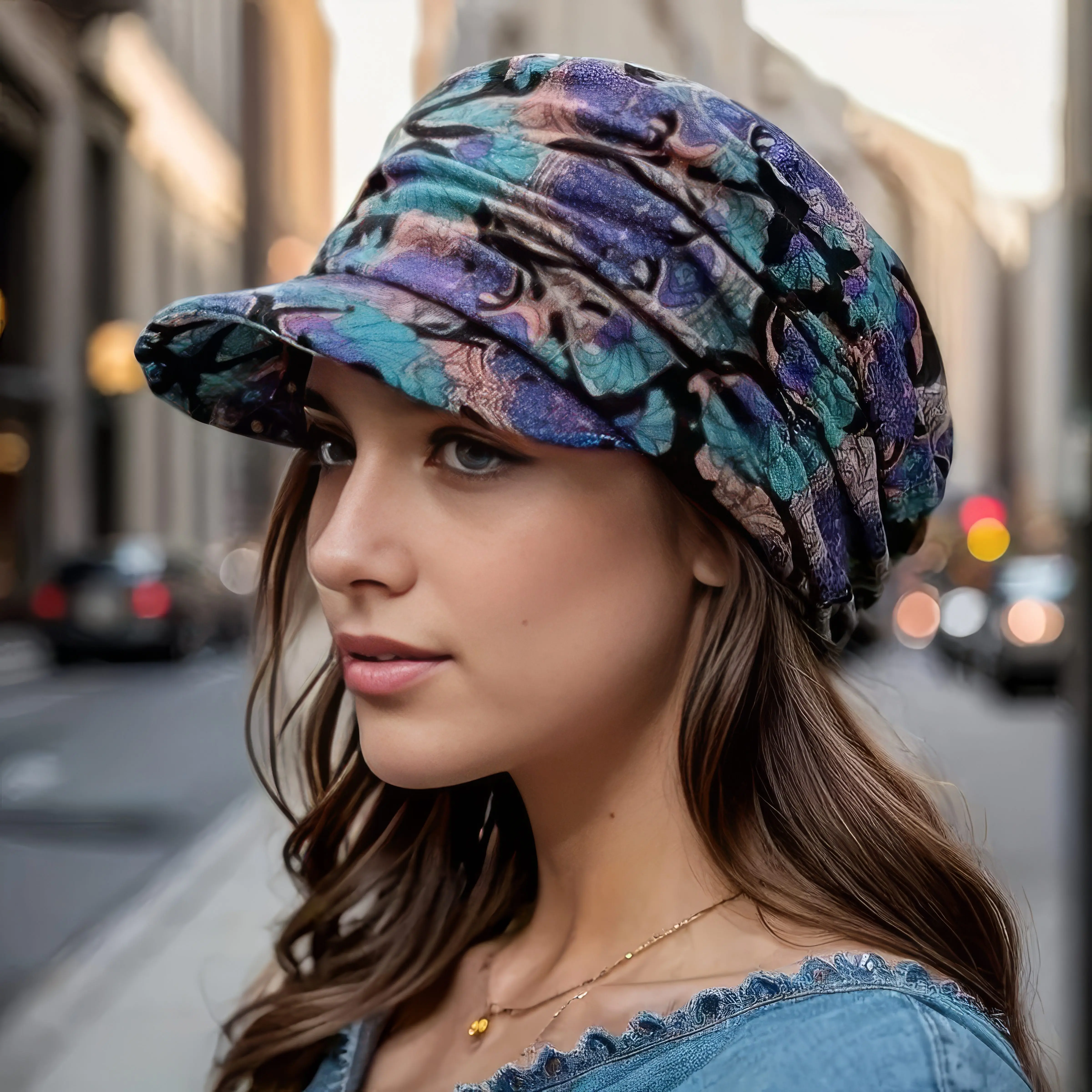 

Серая витая фуражка с ярким цветочным узором — модный, уникальный дизайн для стильных нарядов.