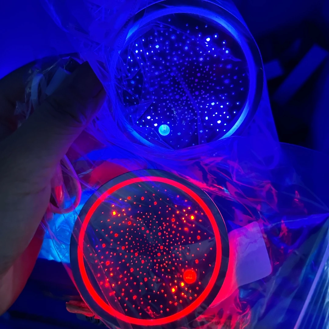 LED Starry Car Cup Coaster 7 Color Changing USB Rechargeable Luminous Car Cup Holder Mat Drink Pad Car Interior Decoration 1Pcs