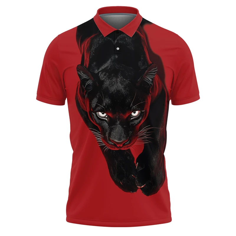 Trend Panther Graphic Polo Shirts For Men Fashion Summer Short Sleeve 3D Leopard Printed Polo Shirt Loose Streetwear Lapel Tees