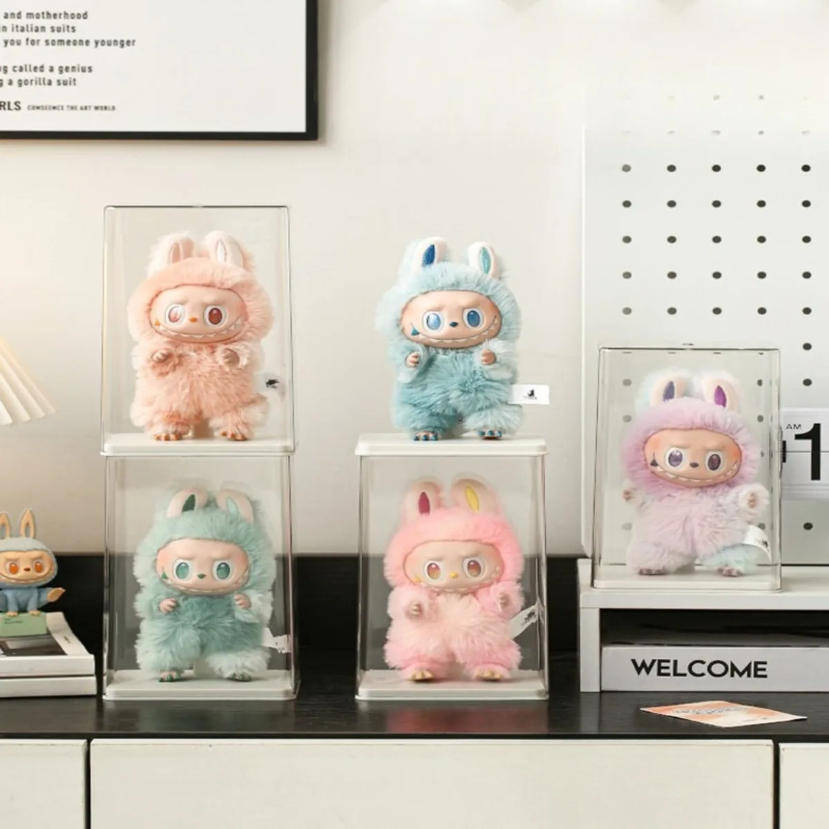 

Labubu Display Case Transparent Dustproof Cover for Pop Mart Vinyl Dolls Figure Showcase