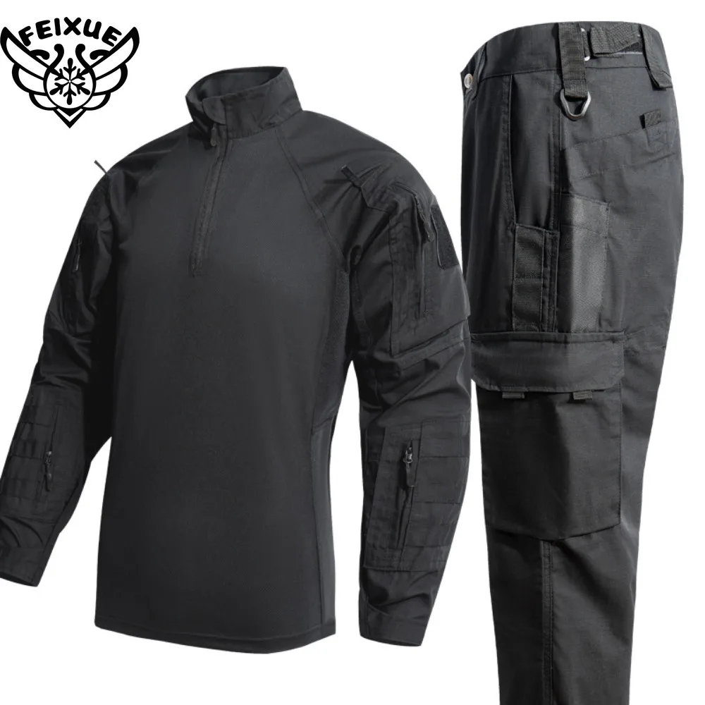 Camo jachtshirt met lange mouwen, tactisch shirt met lange mouwen, heren kikkerpak, CP-shirt, trainingspak, set, tactische lange broek