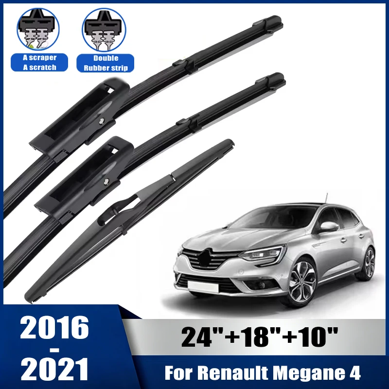 Wiper Front & Rear Wiper Blades Set For Renault Megane 4 2016-2021 Windshield Windscreen Window Rain Brushes 24''+18''+10''