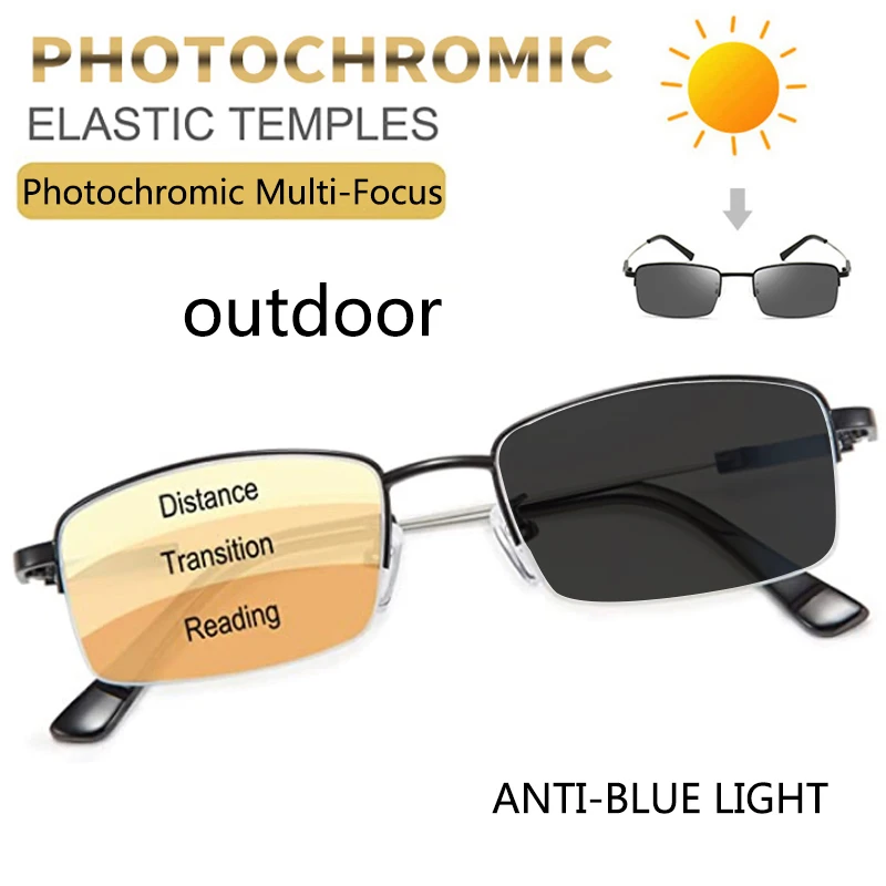 Progressive Multifocus Reading Glasses Blue Light Blocking Titanium Anti-fatigue Full frame Multifocal Readers Eyeglasses 1.0to4