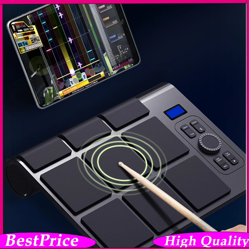 ED02 Velocity-Sensitive Electronic Drum Kit Built-in Recording Includes Drum Sticks & Pedals – Portable Practice Drum Music Set