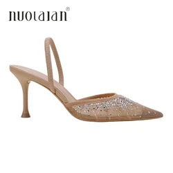 Fashion Summer Women High Heels Rhinestone Slingback Woman Pumps Pointed Toe High Heels Sandals Elegant Woman Shoes