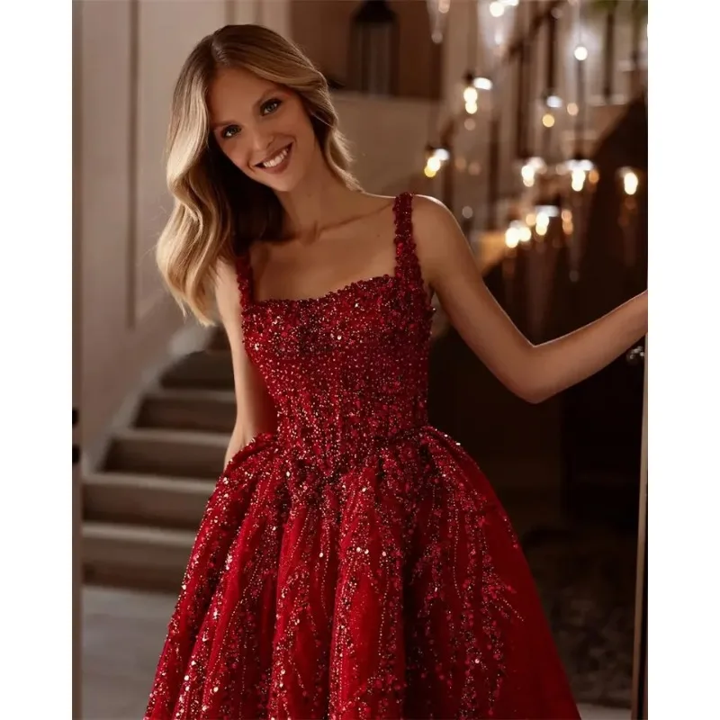 Robe de bal rouge trapèze de luxe, dos nu, avec fente latérale en cœur, longueur au sol, robe de soirée formelle personnalisée Manmuxi