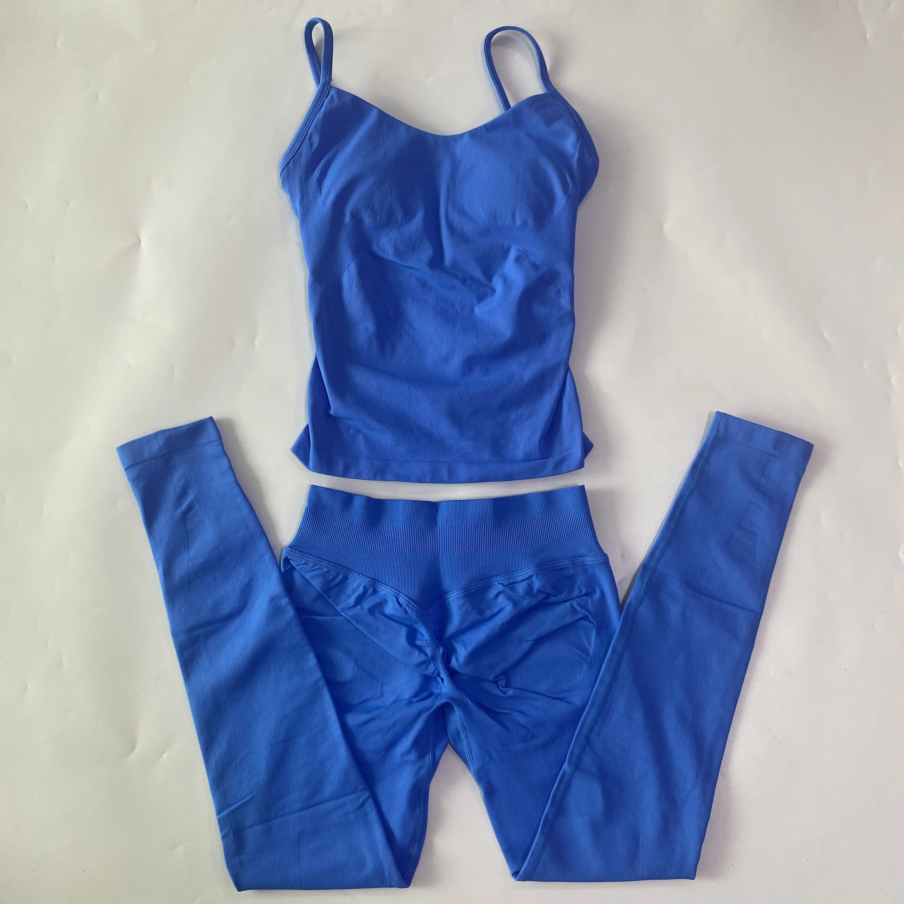2-teiliges Fitness-Set, Oberteil mit Rundhalsausschnitt, nahtloses Yoga-Set, Fitness-Leggings-Set, Damen-Workout-Set, Sportbekleidung, Fitnesskleidung, Trainingsanzug – Detail 11