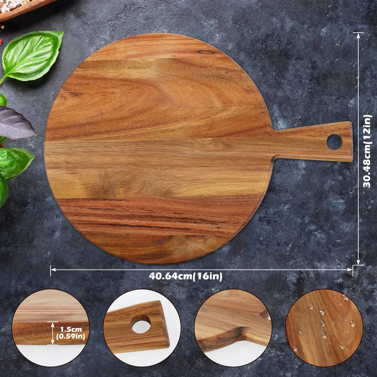 Wood Cutting Board Acacia Charcuterie Board with Handle Round Rectangular Portable Kitchen Dinner Plate Serving Tray