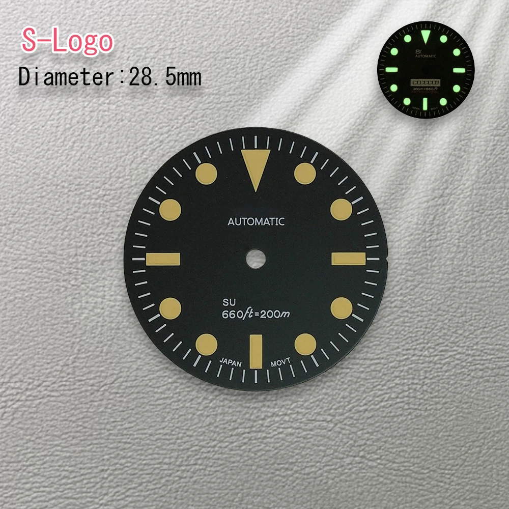 28.5mm de alta qualidade logotipo s retro mostrador verde luminoso adequado para movimento nh35 nh36 acessórios relógio reparação ferramenta modificação