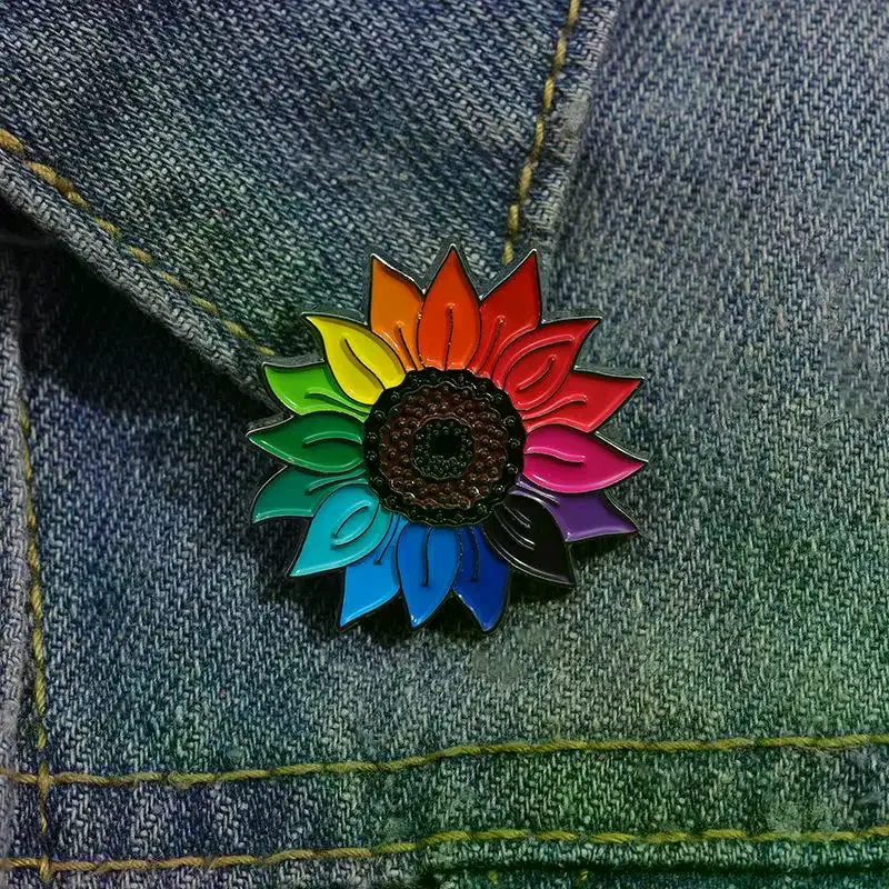 Rainbow Sunflower Enamel Pin Collar Lapel Badge Backpack Clothing Accessories Fashion Jewelry Gift For Party Daily Wear