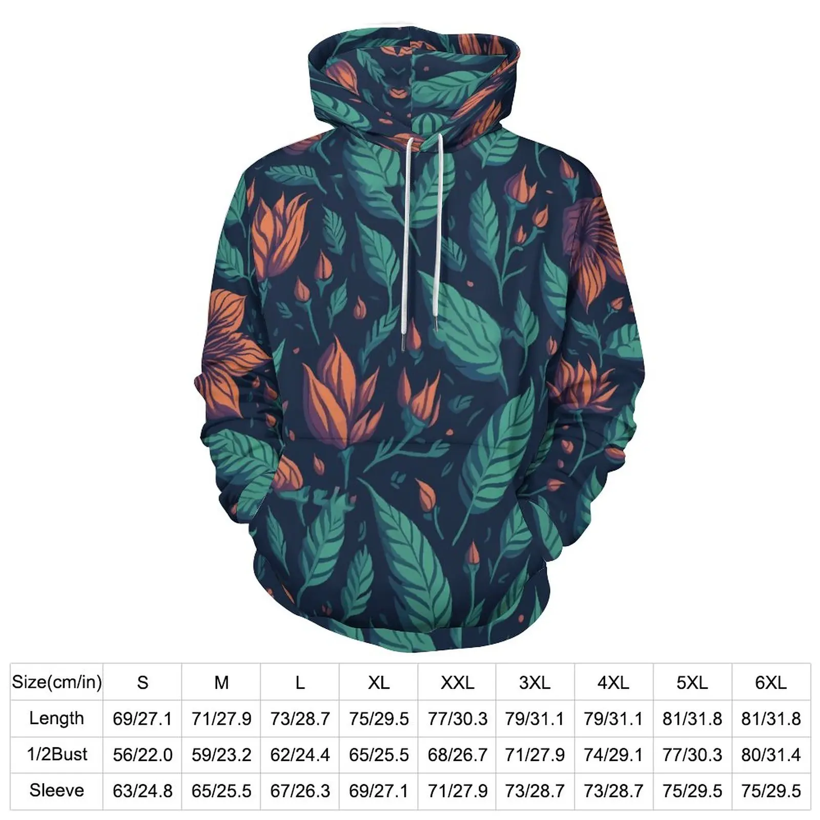 Green Leaf Hoodies Long-Sleeve Red Flowers Print Funny Casual Hoodie Autumn Hip Hop Oversized Custom Loose Sweatshirts