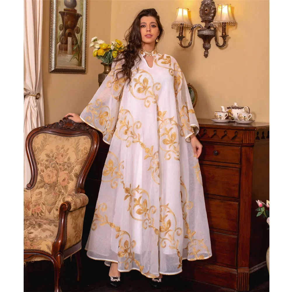 Mesh Embroidered Abaya Women Muslim Maxi Dress Ramadan Eid Jalabiya Dubai Turkey Kaftan Islamic Evening Gown Robe Caftan Abayas