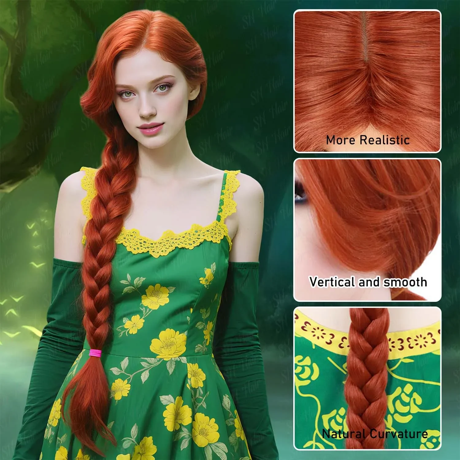 

Синтетический длинный оранжево-красный парик с косой для женщин, костюм принцессы для косплея, парик для Хэллоуина, косплей, вечерние, парик для косплея Фиона