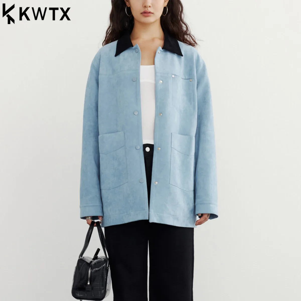 

KWTX 2025 Early Fall New Chic Two Tone Oversized Blazer Women Casual Elegant Notch Lapel Single Breasted Short Jacket Coat