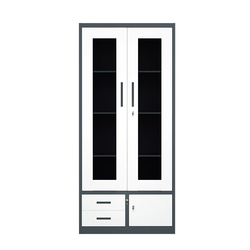 ！@Office File Cabinet with Drawer and Safe Box Iron Glass Door Steel Locker Cabinet Metal Tool Garage Cabinets Storage