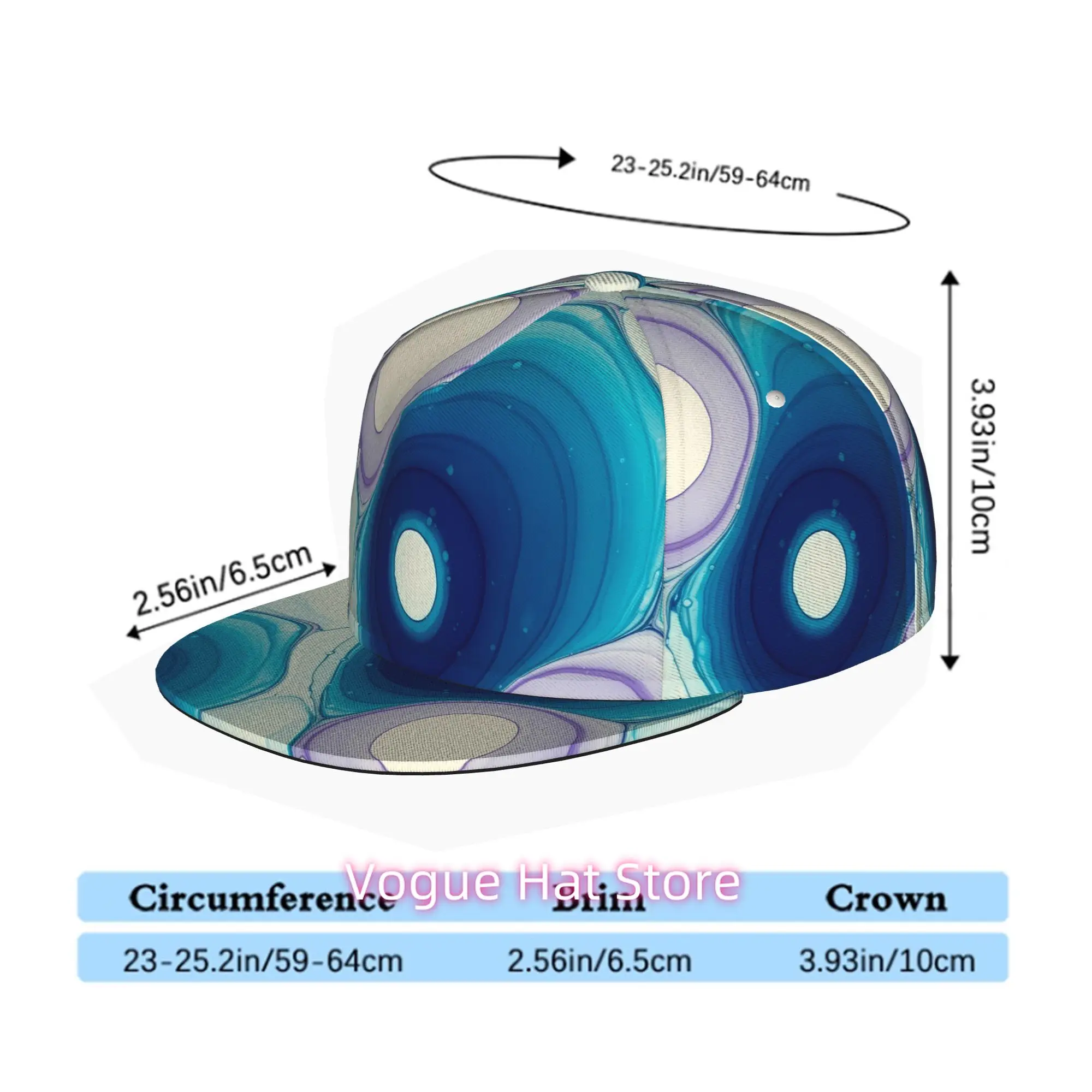 Blue Abstract Circles, Unisex Flat Brim Baseball Cap for Men And Women, Hip Hop Streetwear Snapback Trucker Hat Suitable for Ska