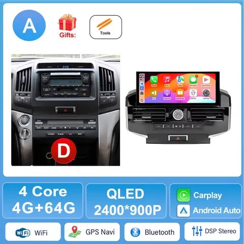 Для Toyota Land Cruiser LC200 2007-2022: Навигационная GPS-система, автомобильное радио, мультимедиа на Android 16, беспроводной CarPlay, 4G, экран