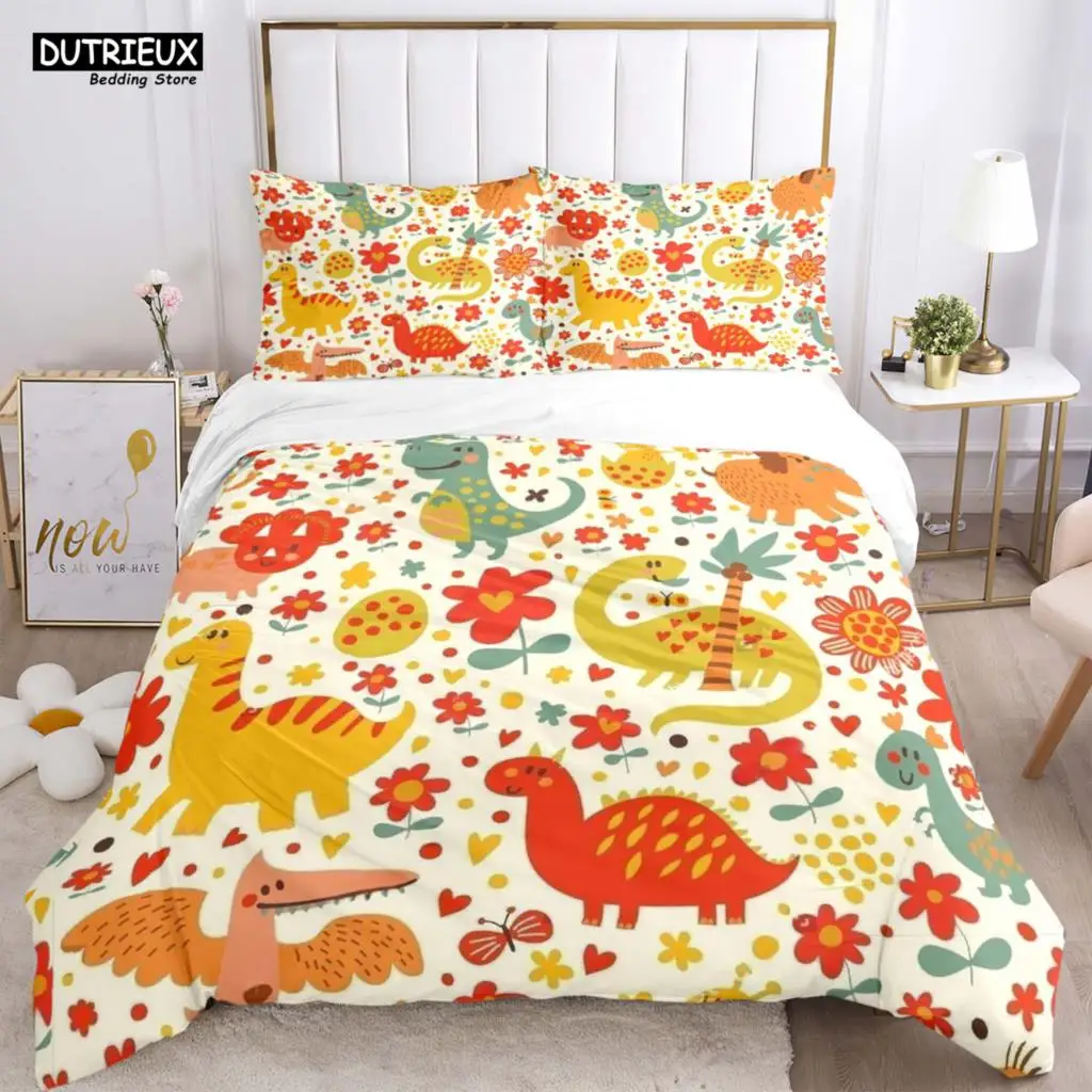 

Queen Size Luxury Customized Cute - Style Little Dinosaur - Printed Bedding Set for Children