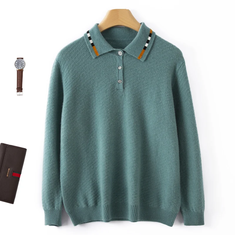 Autumn And Winter New High-End Men's 100% Pure Wool Knitted Bottoming Long Sleeve Shirt Collar Casual Sweater
