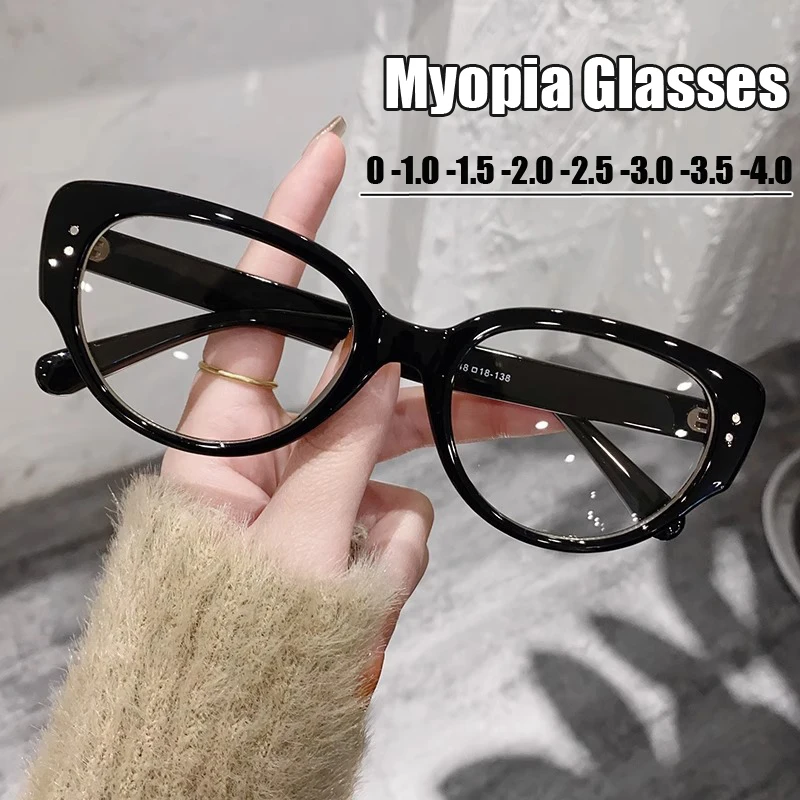 

Ladies Cat Eye Minus Glasses Luxury Anti Blue Light Blocking Prescription Short Sight Eyeglasses Classical Myopia Eyewear To-4.0