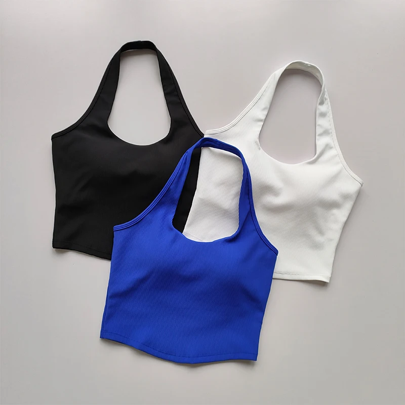 New Sports Bra Women's Shockproof Running Gathering Bra Hanging Neck Back Fitness Tank Top