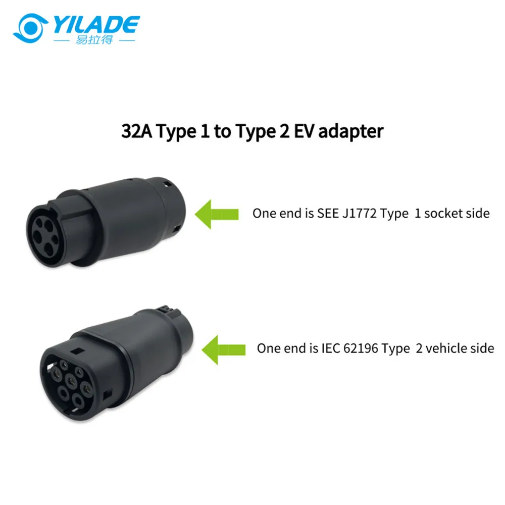 YILADE EVSE 32A Adaptor J1772 Type 1 to Type 2 Plug Electric Vehicle Adaptor Connector for Car Charging