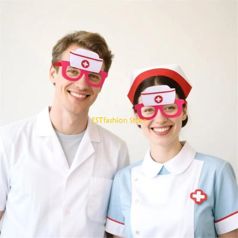 Y5GC 2PCS พยาบาลแคปแว่นตาพยาบาลผ้าคาดศีรษะแว่นตาปาร์ตี้ชุดพยาบาลเครื่องแต่งกายเครื่องแต่งกาย