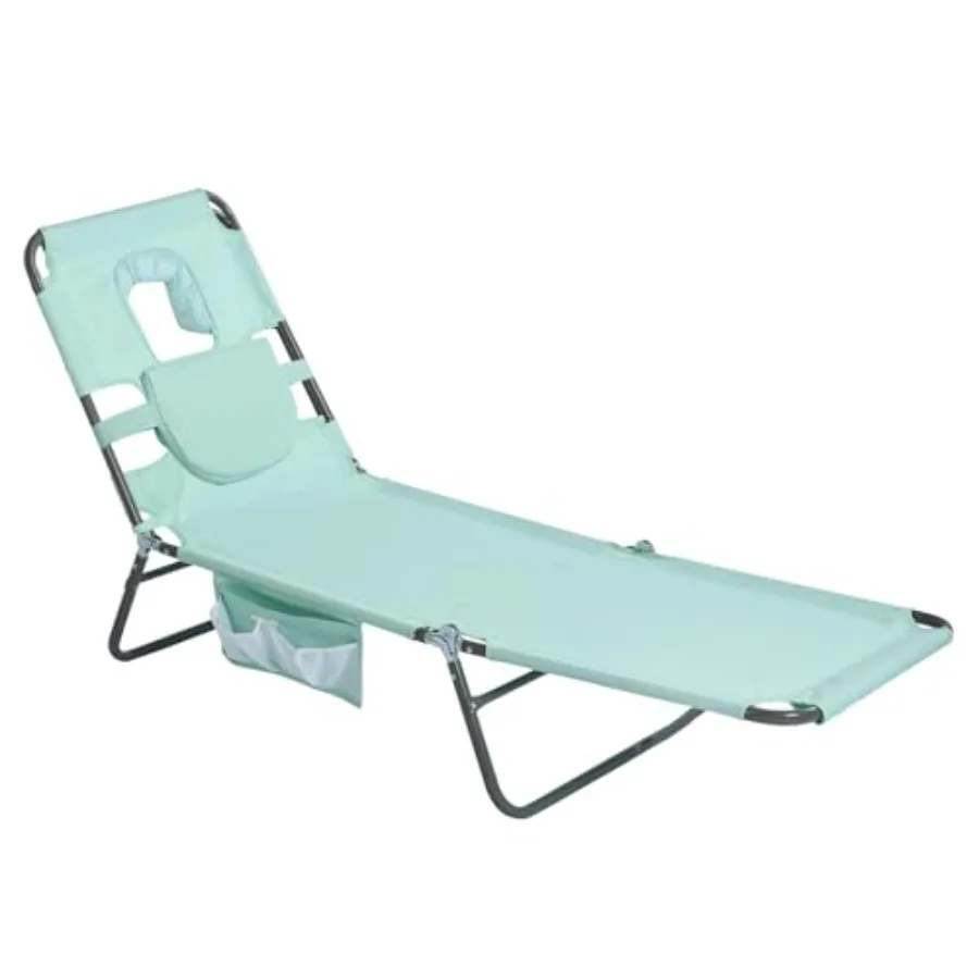 Beach lounge chair for outdoor/picnic/lawn use, aluminum frame with navy blue polyester fabric, ultra-flat reclining design for