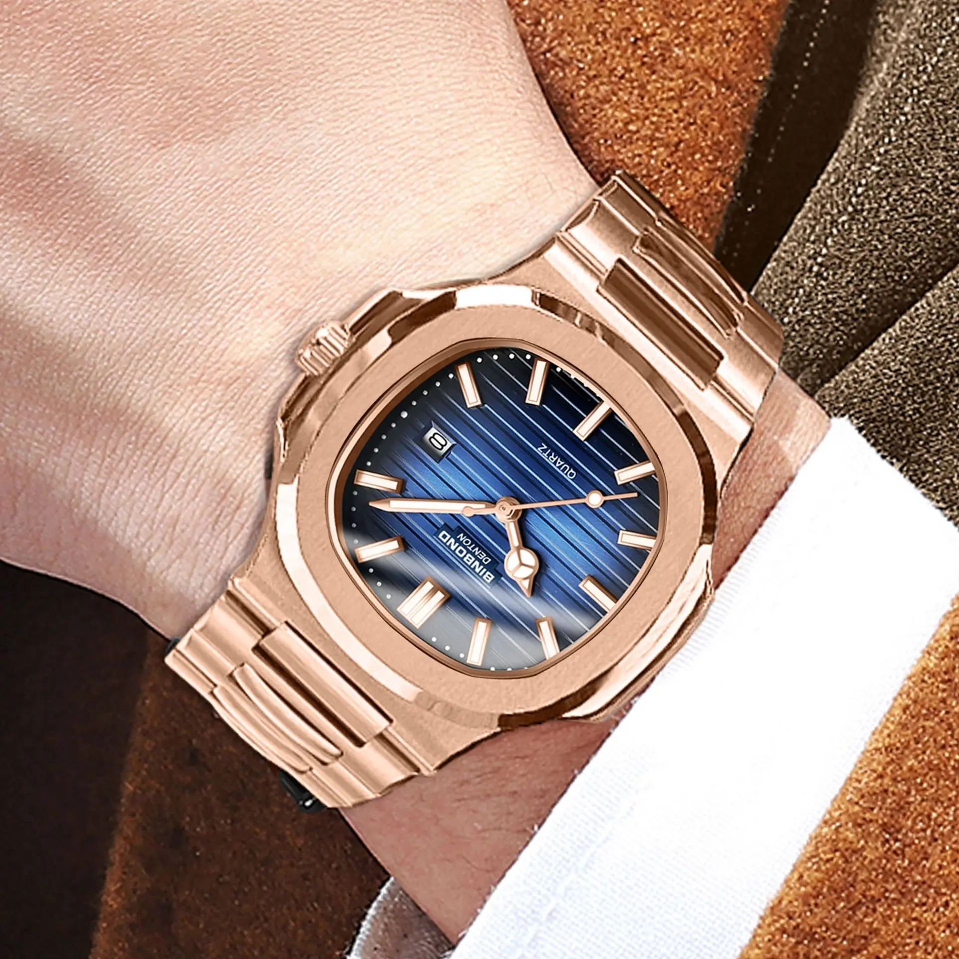 Vintage Branded Men Watch Business Stainless Steel Luminous Calendar Waterproof Square Blue Male Fashion Quartz Wristwatch Clock