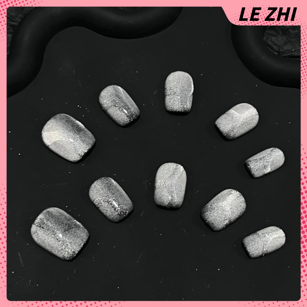 10 قطعة فتاة الساخنة اليدوية التابوت اللوز اضغط على الأظافر الملونة القط عيون التدرجات ستار الماس العنكبوت اللؤلؤ فراشة الأظافر كاذبة