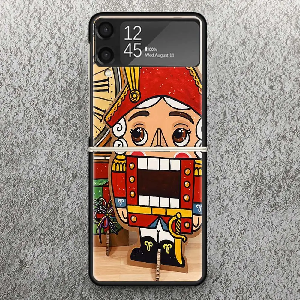 Nutcracker King Cartoon Print Case For Samsung Galaxy Z Flip 3 4 5 5G Black Hard Cell Phone Shell ZFlip3 Flip4 Flip5 Pattern