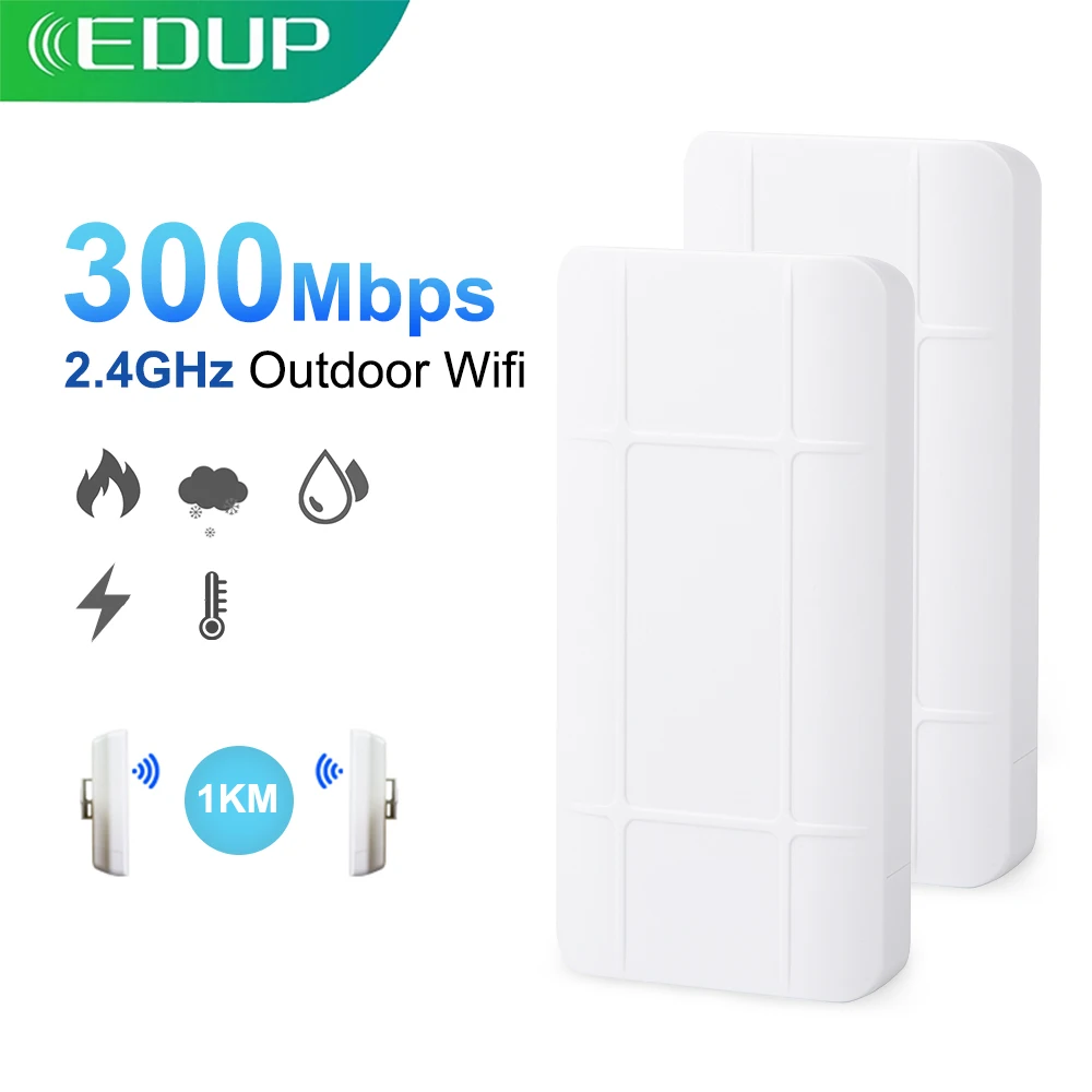 EDUP Wireless Bridge Router Outdoor 2.4GHz Long Range 2PCS/1PC 1KM LED Display WiFi Signal Repeater Network Bridge POE Clearence