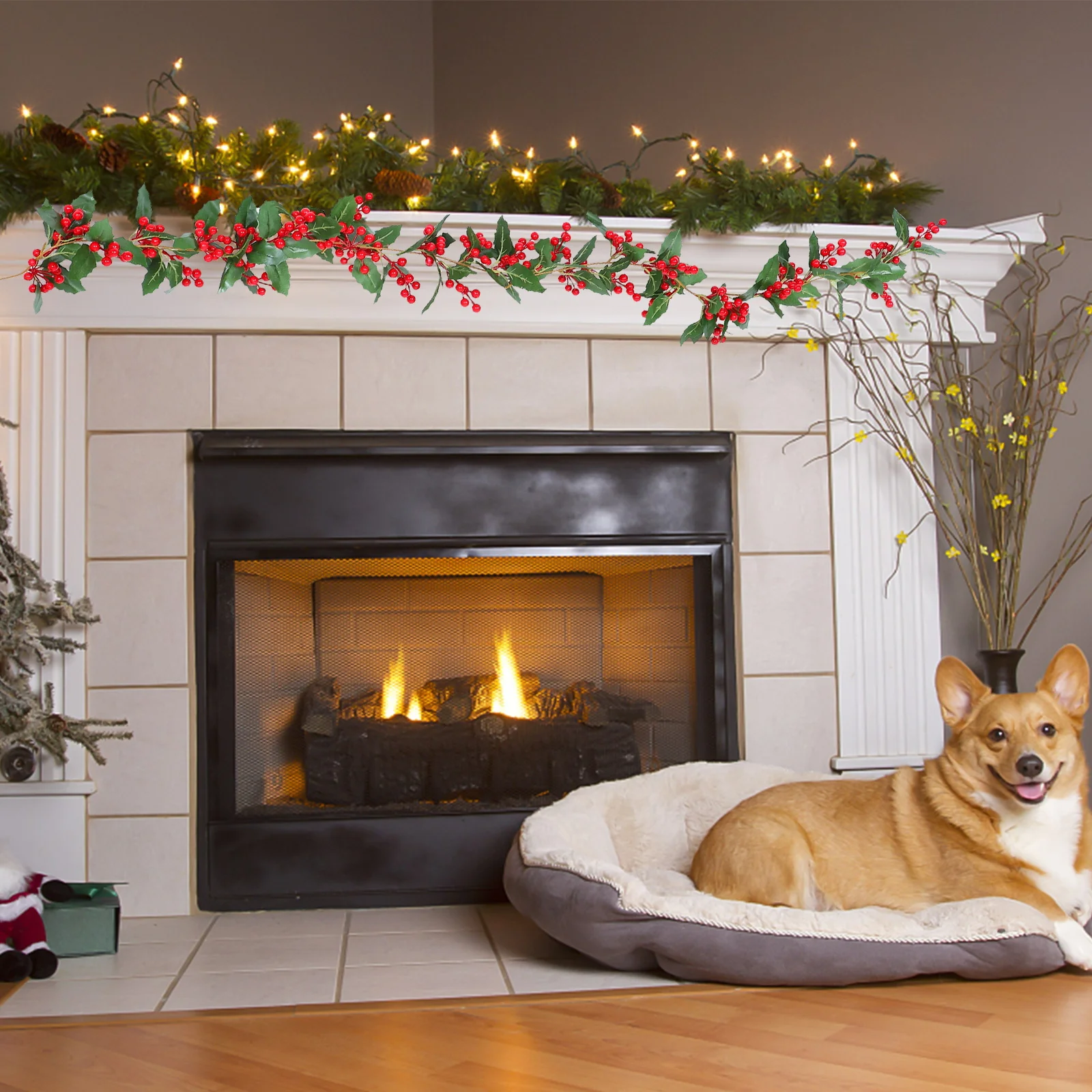 

1pc Christmas Rattan Decoration Red Fruit Vine Garland Simulated Plant For Home Wall Door Window Balcony Hanging Holiday Party