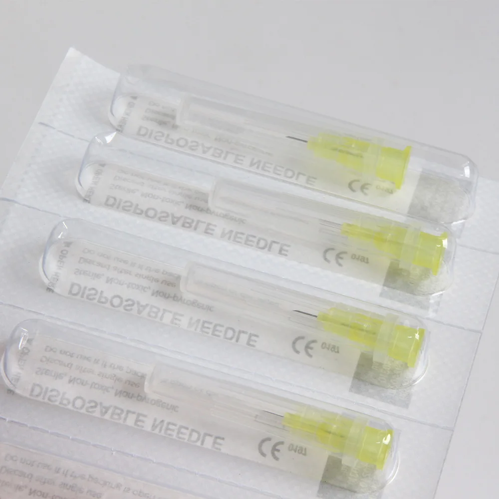 100 قطعة إبرة غير مؤلمة ثقب حقنة شفافة حقن الغراء واضح تلميح غطاء حقن الأدوية إبرة 1.5/2.5/4/6 مللي متر