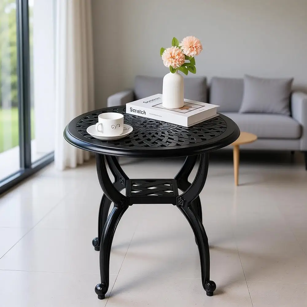 

All-Weather Round Black Outdoor Side Table for Patio, Garden, or Balcony