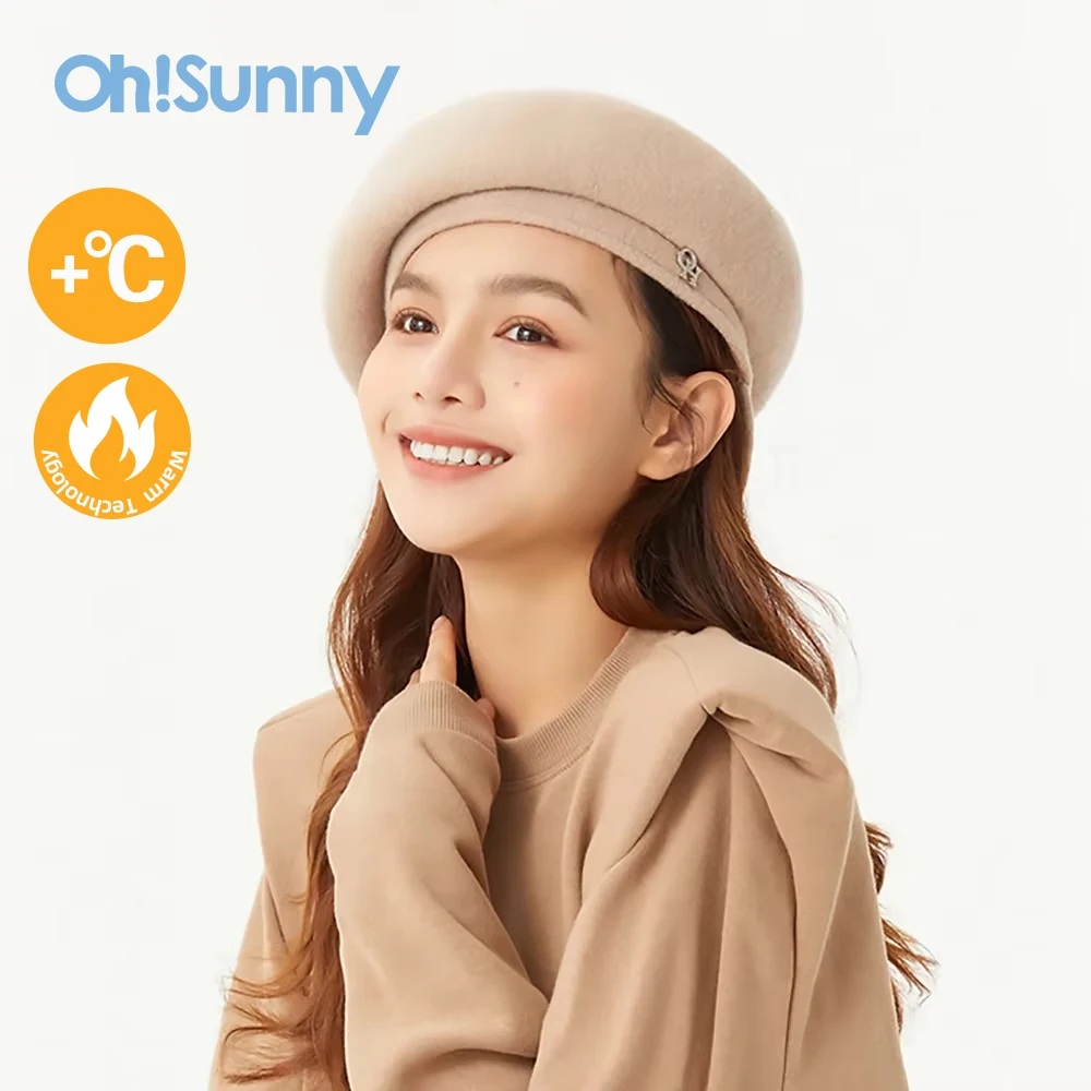 OhSunny Beret 100% Wool Female Winter Hat Retro Tour Caps Warm Solid Color for Elegant Lady New Fashion Gifts