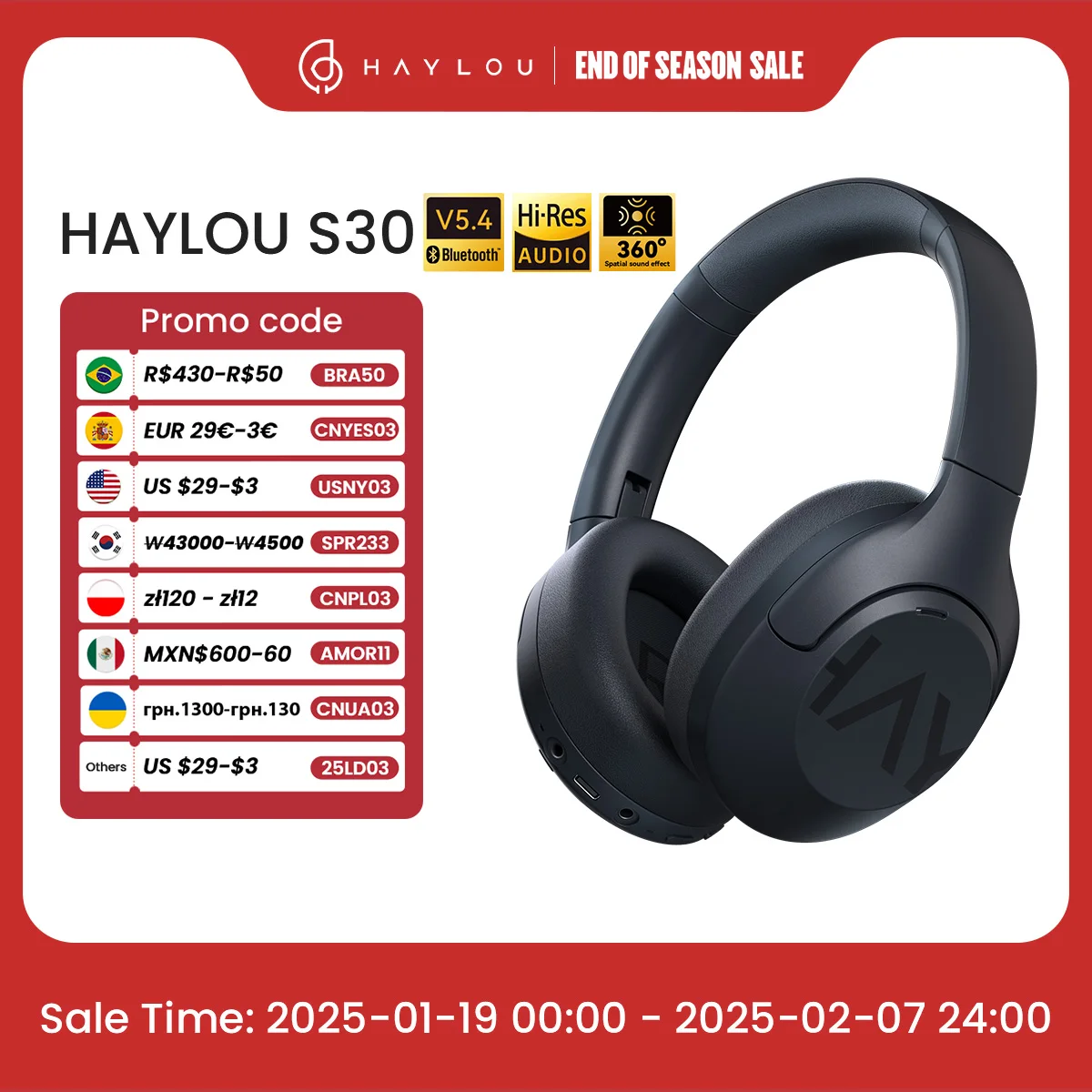 HAYLOU S30 Fones de ouvido sem fio com Bluetooth 5.4 Fones de ouvido com cancelamento de ruído adaptável de 43 dB e driver de 40 mm Fones de ouvido com 80 horas de reprodução