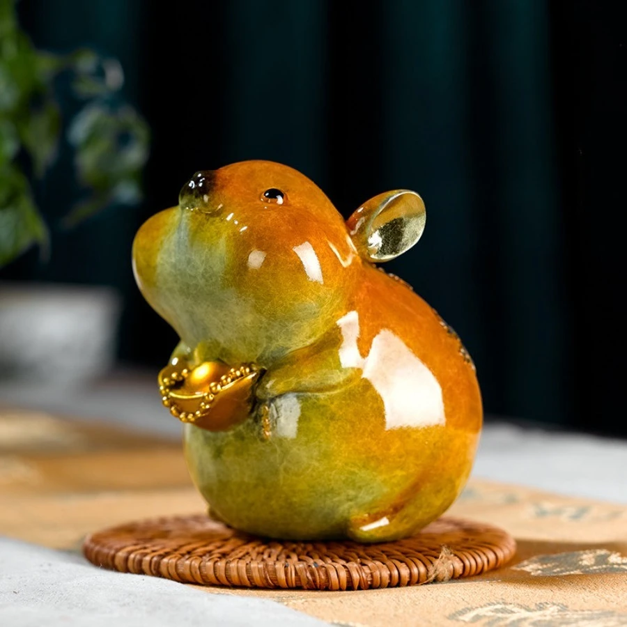 Bronze Abstract Rat Sculpture Cute Copper Mouse Figurine Handmade Zodiac Craft Tea Table Office Study Home Decor Lucky Gift