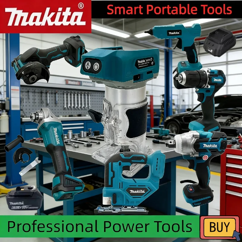 マキタ-プロフェッショナル-ブラシレス-18v-コンボキット：アングルグラインダー、グリースガン、チェーンソー、インフレータ、シリコンガン＆カットオフマシン