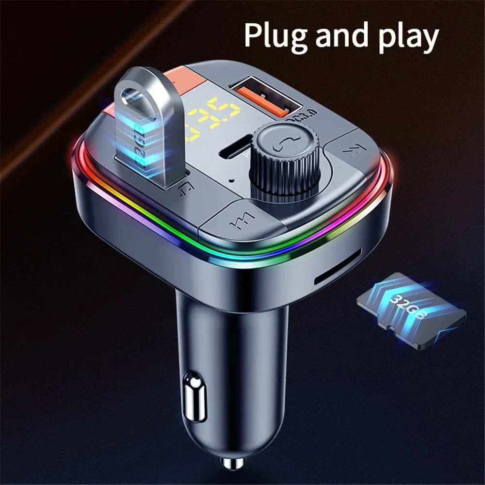 블루투스 5.0 차량용 FM 송신기, 무선 LED 송신기, MP3 플레이어, 핸즈프리 FM 변조기, PD QC 3.0, USB 차량용 충전기, RGB 조명