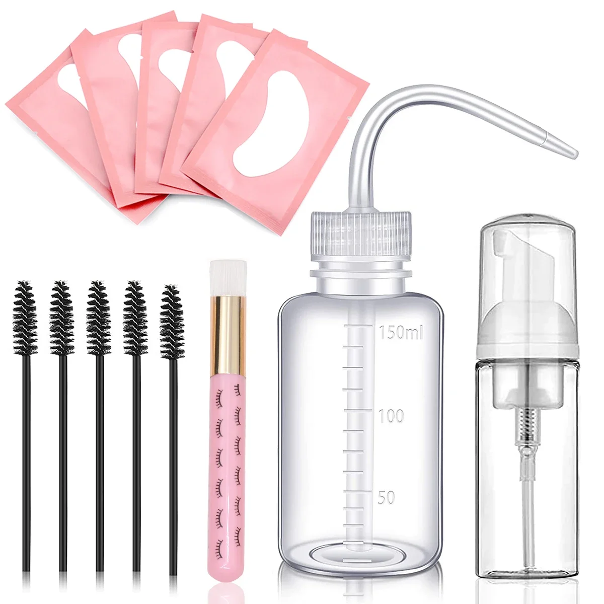 13 Pz Set Kit di Lavaggio 5 in 1 Bottiglia per Ciglia Mascara per Sopracciglia Bacchetta Pad per Gli Occhi PatchShampoo Spazzola per Ciglia Sapone Schiuma Estensione Pulizia