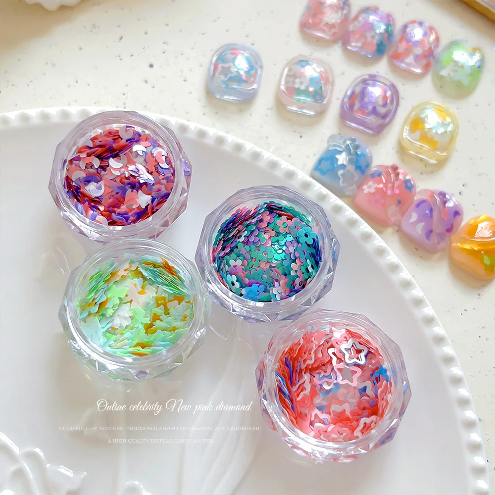 

Summer Candy Colored Nail Glitter Hollow Star Flower Nails Decoration Accessories Colorful Mixed Handmade DIY Manicure Material