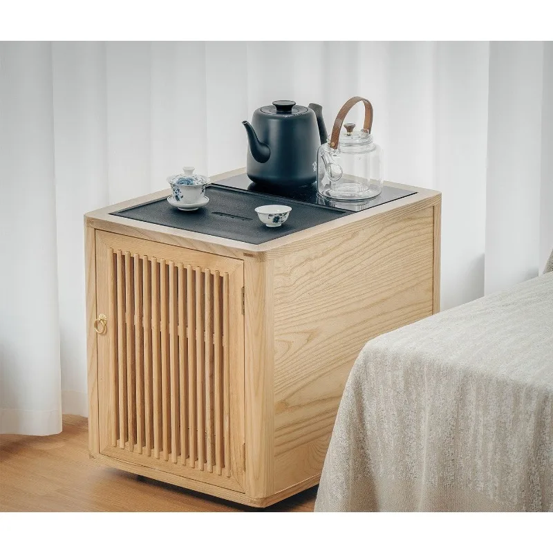 Ash wood tea bar machine household tatami living room small tea table movable solid wood coffee table log style furniture