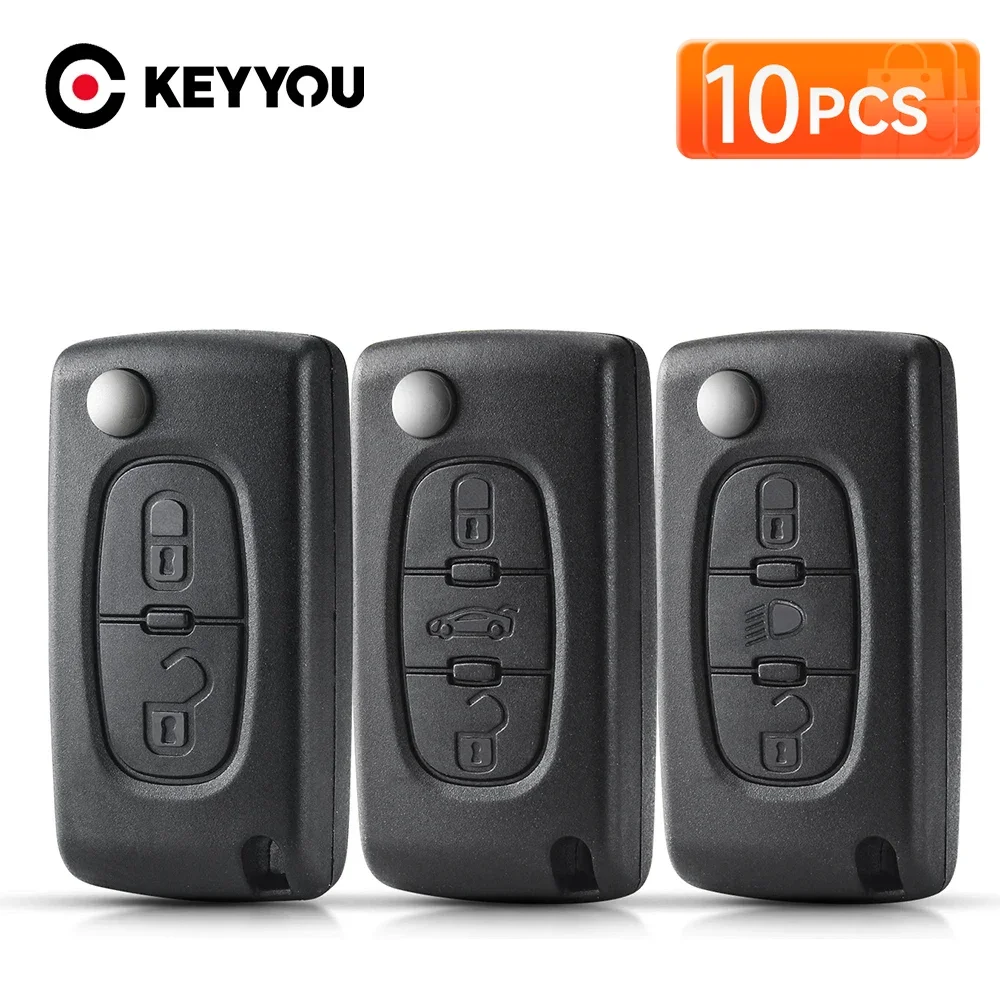 KEYYOU 10pcs 2/3 Buttons Car key Case for Peugeot 207 307 308 407 607 807 For Citroen C2 C3 C4 C5 C6 Flip Car Key shell