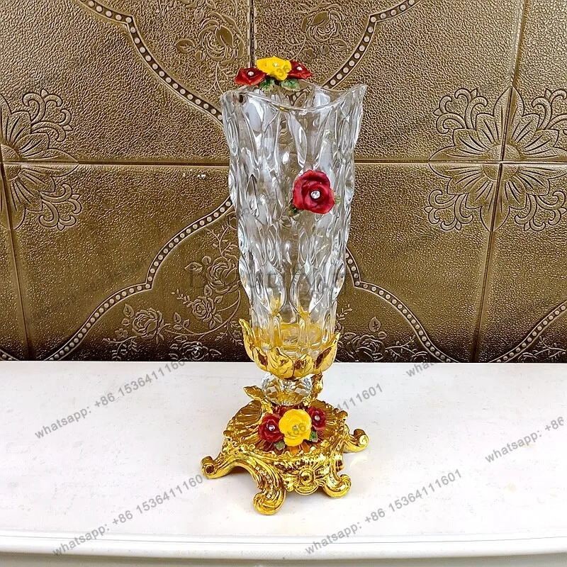 European vase ornament rose high-end crystal flower arrangement living room table ornament luxury
